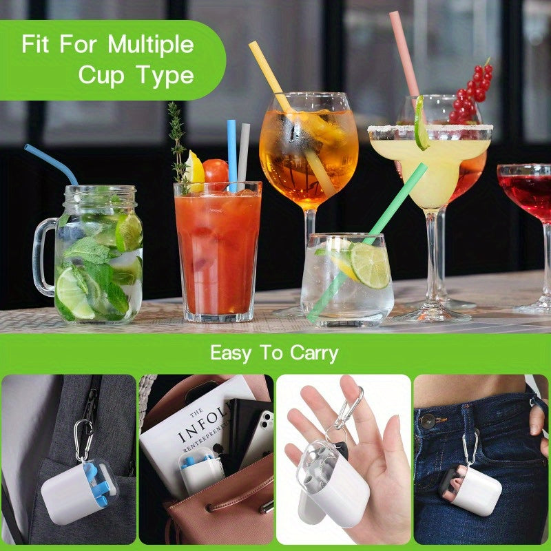 4pcs Silicone Straws Set w/ Brush, Box, Hook & Collapsible Straw
