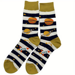 2pk Cartoon Print Stripe Athletic Socks