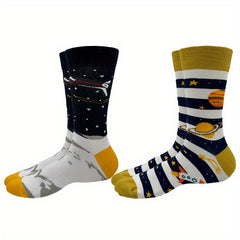 2pk Cartoon Print Stripe Athletic Socks