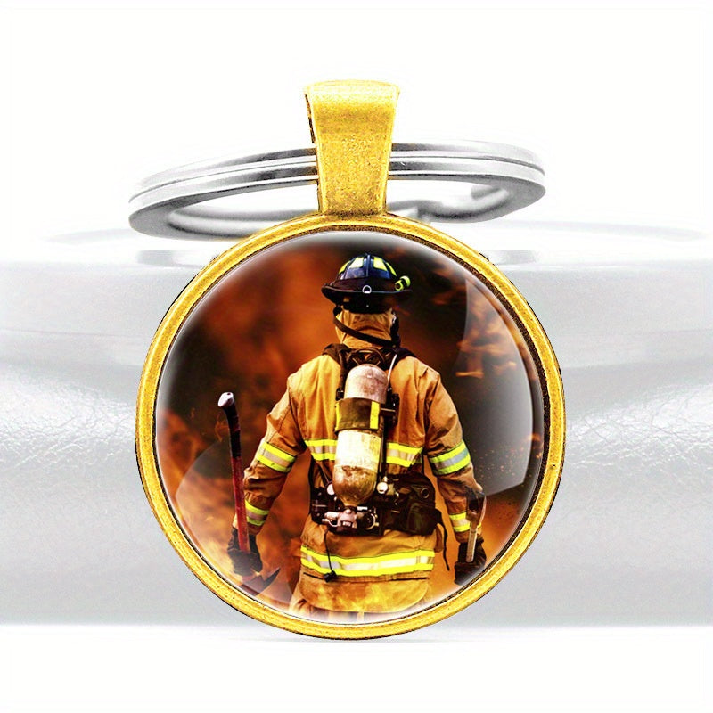 Firefighter Emergency Rescue Pattern Keychain Round Keychain