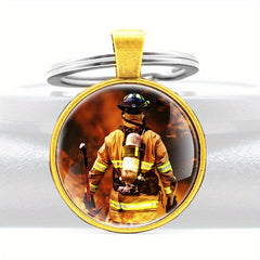 Firefighter Emergency Rescue Pattern Keychain Round Keychain