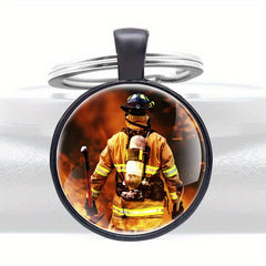 Firefighter Emergency Rescue Pattern Keychain Round Keychain