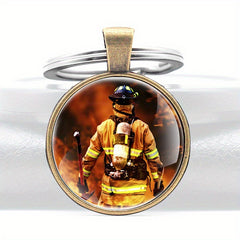 Firefighter Emergency Rescue Pattern Keychain Round Keychain