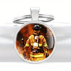 Firefighter Emergency Rescue Pattern Keychain Round Keychain