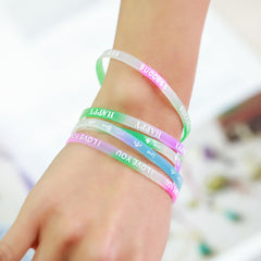 10 Pcs Candy Silicone Letter Sports Bracelet Wristband