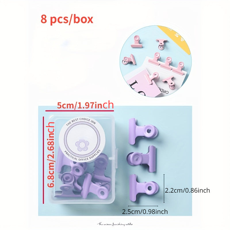 8pcs Macaron Round Head Clip Small Fresh Metal Binding Clip Boxed Dovetail Clip