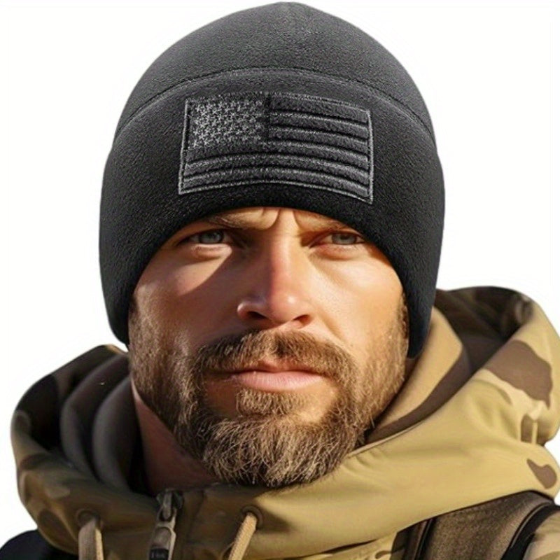 USA Flag Fleece Beanie Winter Skull Cap