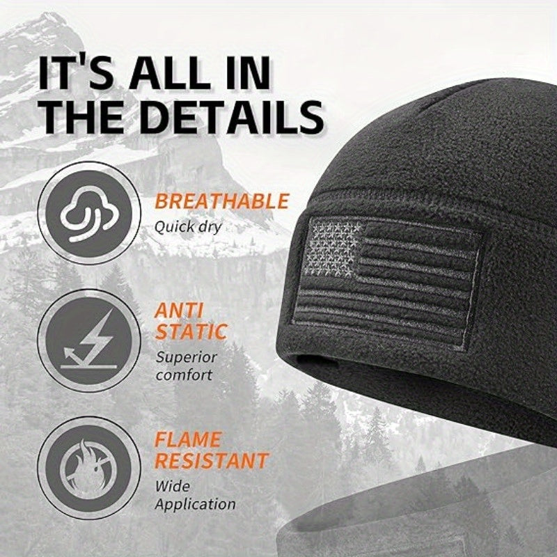 USA Flag Fleece Beanie Winter Skull Cap