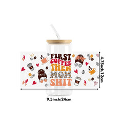 16oz Glass Cup Decals First Coffee Then Mom Faces UV DTF Transfer Sticker