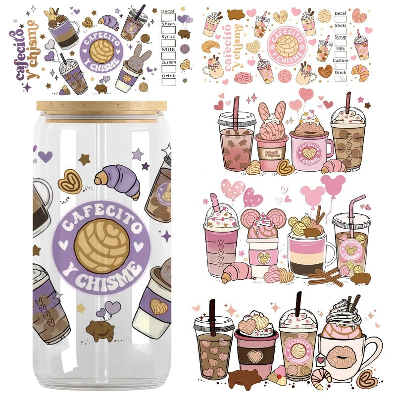 5pcs Pink Series UV Crystal Label For 16oz Tumbler Waterproof Scratch Resistant