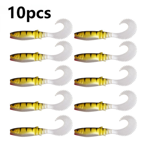 10pcs Curved Tail Soft Baits Fishing Tackle