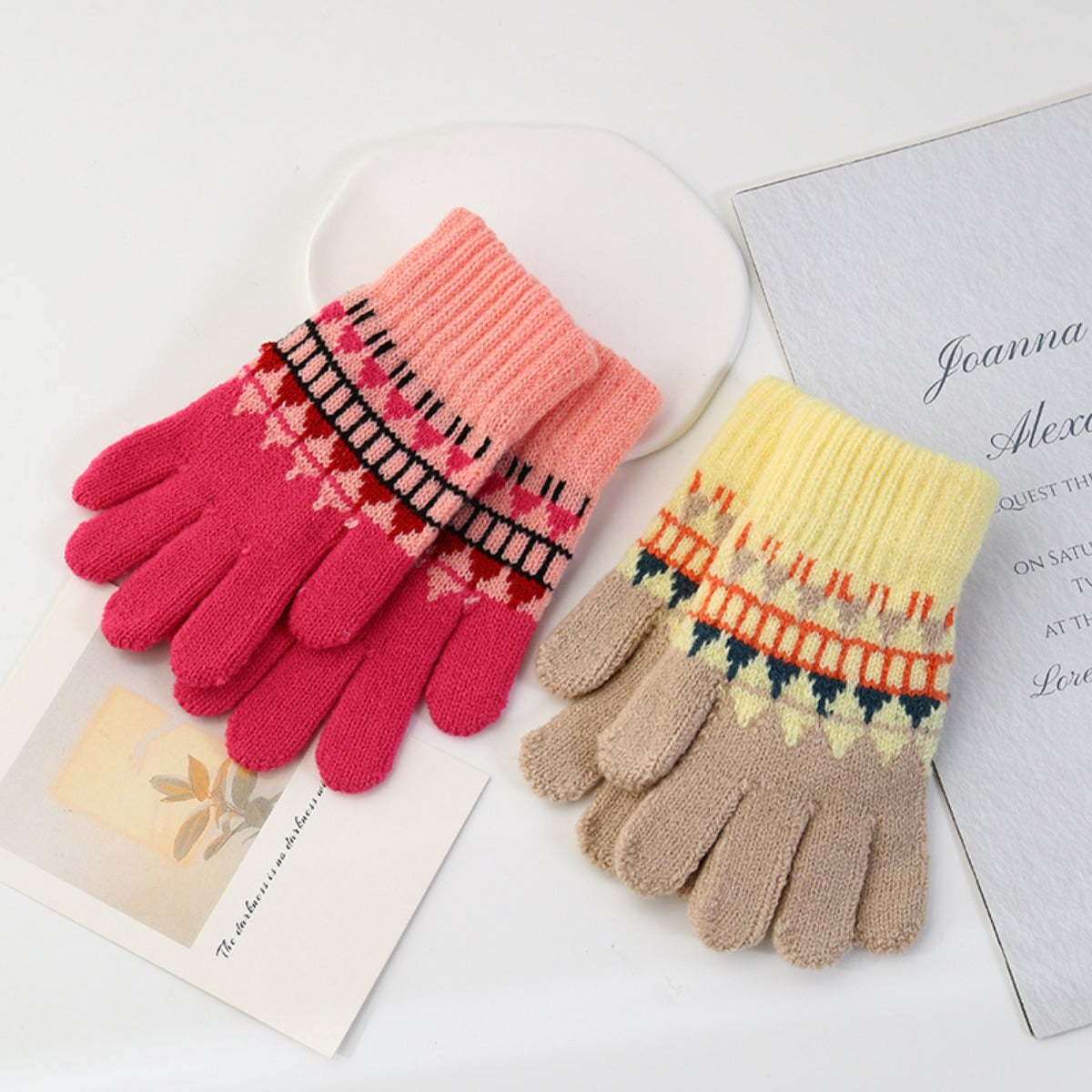 Warm Knitted Gloves for Kids, Full Finger Gloves, Ages 4-9