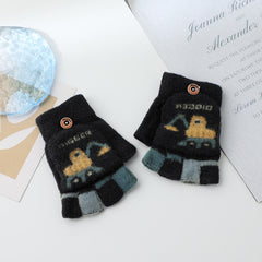 Kids Cartoon Excavator Half Finger Gloves
