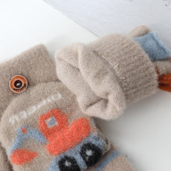 Kids Cartoon Excavator Half Finger Gloves