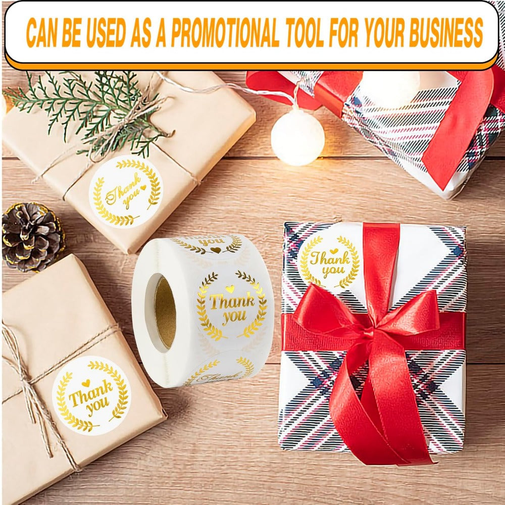 500 Thank You Stickers - Classic Font Designs - Golden Labels
