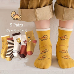 5 Pairs Dinosaur Pattern Socks Warm Sports Socks for Kids