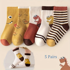 5 Pairs Dinosaur Pattern Socks Warm Sports Socks for Kids