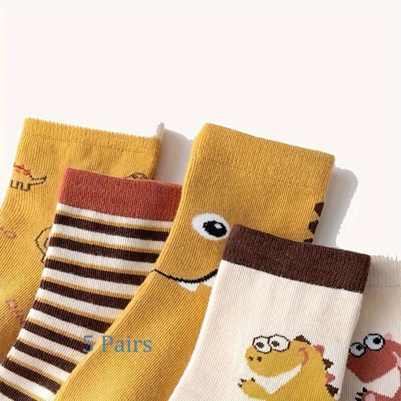 5 Pairs Dinosaur Pattern Socks Warm Sports Socks for Kids