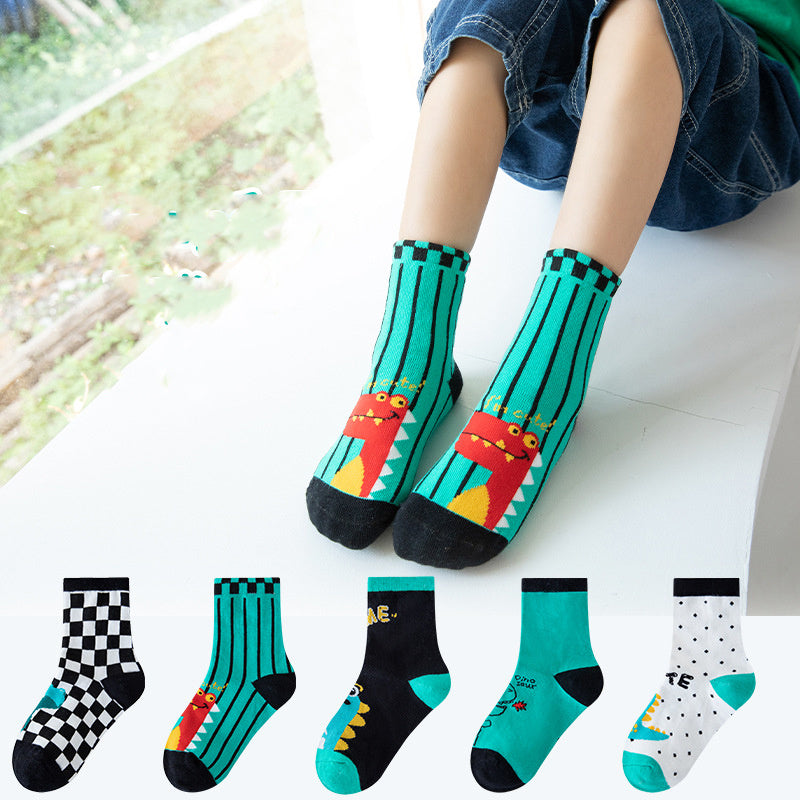 5 Pairs Dinosaur Pattern Socks Kids Sports Warm Socks