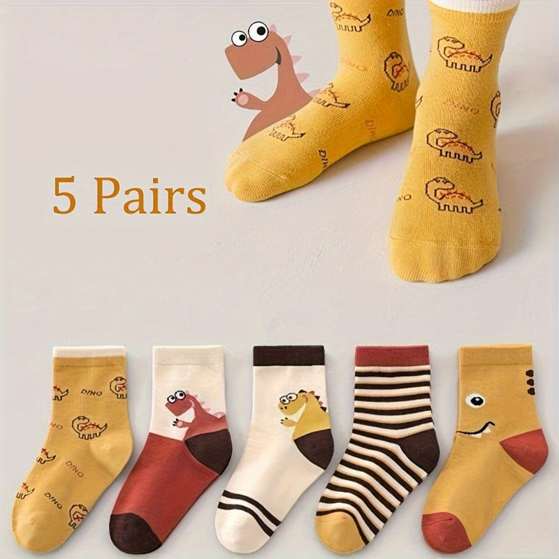 5 Pairs Dinosaur Pattern Socks Kids Sports Warm Socks