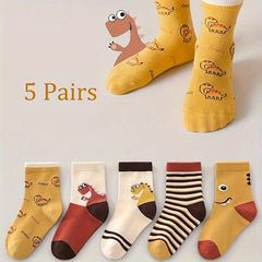 5 Pairs Dinosaur Pattern Socks Kids Sports Warm Socks