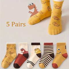 5 Pairs Dinosaur Pattern Socks Kids Sports Warm Socks
