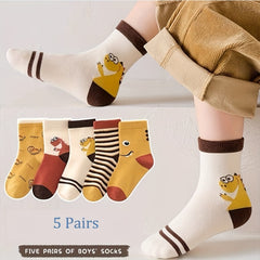 5 Pairs Dinosaur Pattern Socks Kids Sports Warm Socks