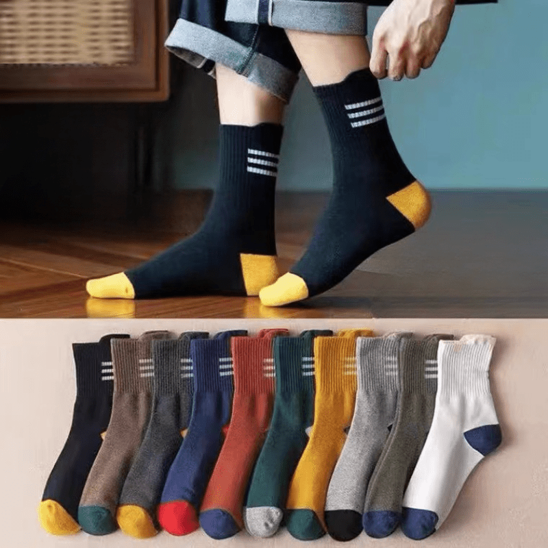 Men's Block Crew Socks Breathable Comfy Casual Unisex Outdoor Socks