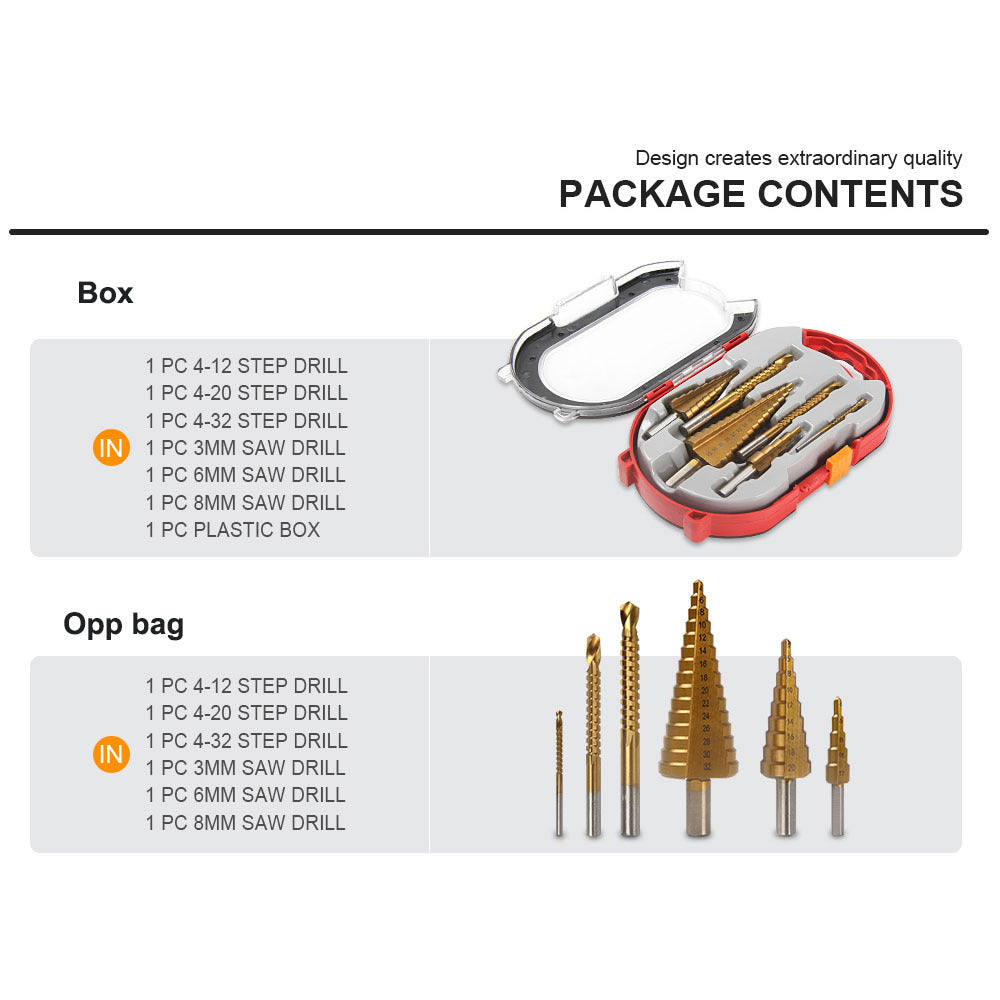 6pcs Step Drill Bit Set for Woodworking Metalworking