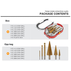 6pcs Step Drill Bit Set for Woodworking Metalworking