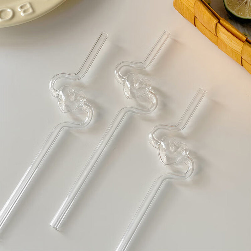 Heart-shaped Glass Straws for Juice Drinks Cup, Heat Resistant