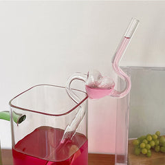 Heart-shaped Glass Straws for Juice Drinks Cup, Heat Resistant