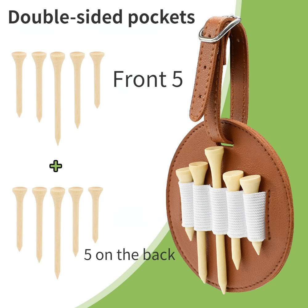Golf Bag Tag With 10 Tees Set Ball Nail Storage Leather Case Ball Storage Bag