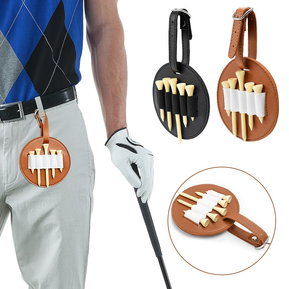 Golf Bag Tag With 10 Tees Set Ball Nail Storage Leather Case Ball Storage Bag