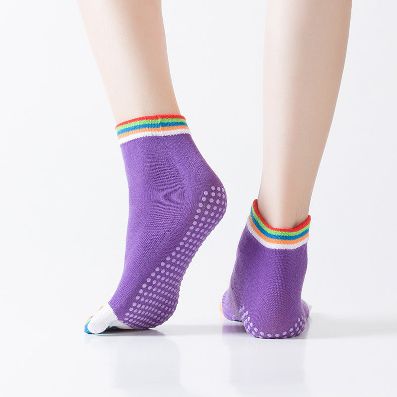 Rainbow Stripe Yoga Socks Five-Toe Split Socks Anti-Skid Gripper Socks