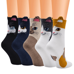 Teen's Kitten Pattern Knit Socks Soft Crew for Outdoor