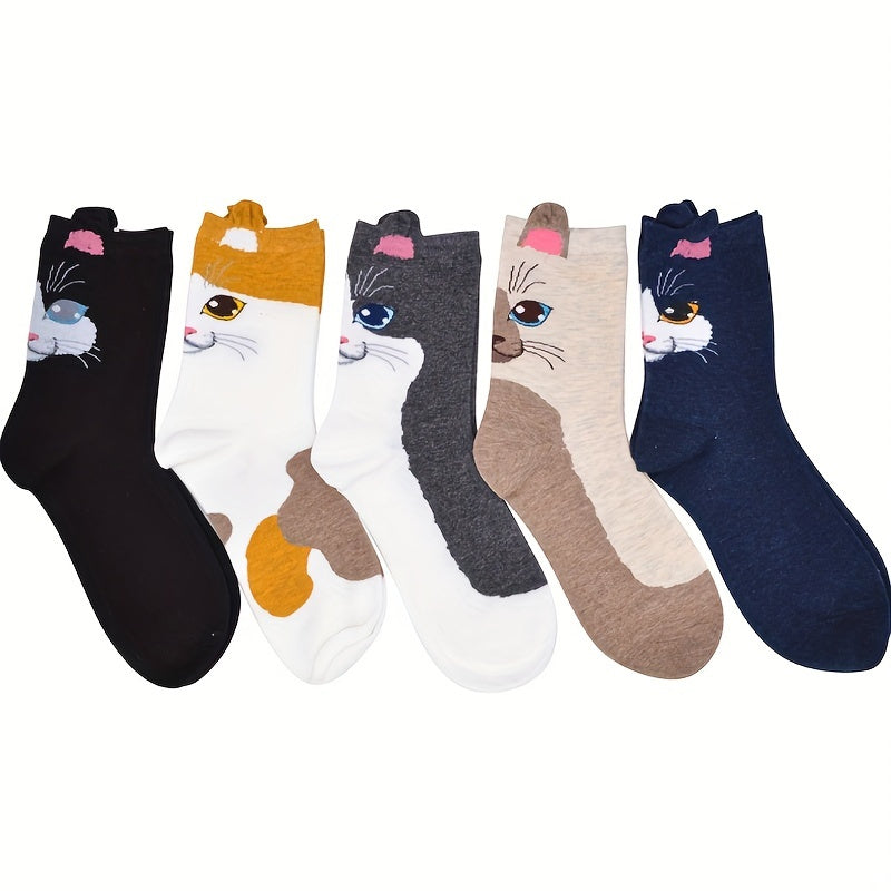 Teen's Kitten Pattern Knit Socks Soft Crew for Outdoor