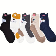 Teen's Kitten Pattern Knit Socks Soft Crew for Outdoor