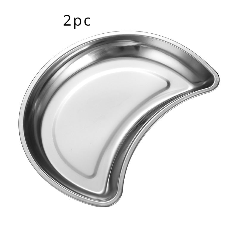 2pcs Stainless Steel Moon Shaped Plates Kitchen Supplies