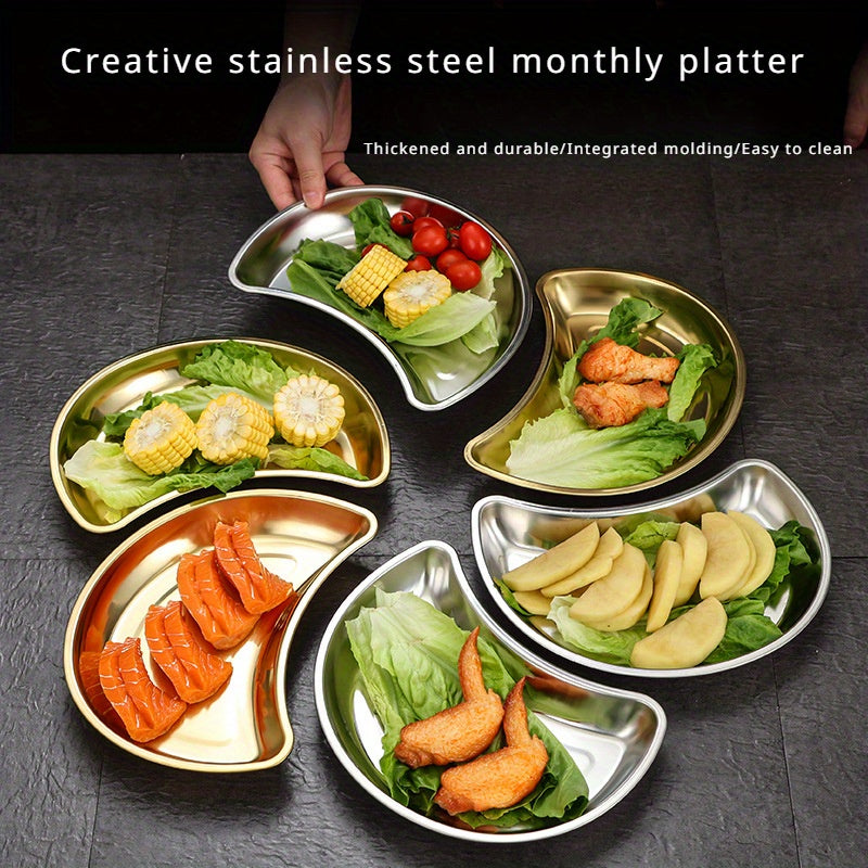 2pcs Stainless Steel Moon Shaped Plates Kitchen Supplies