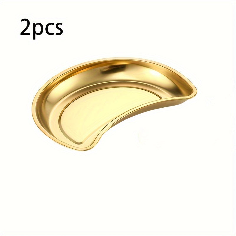 2pcs Stainless Steel Moon Shaped Plates Kitchen Supplies
