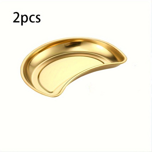 2pcs Stainless Steel Moon Shaped Plates Kitchen Supplies