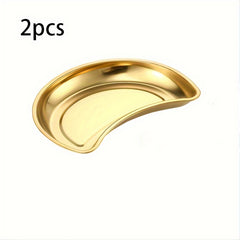 2pcs Stainless Steel Moon Shaped Plates Kitchen Supplies