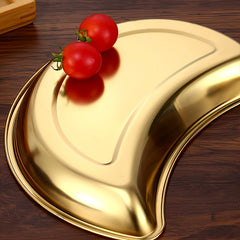 2pcs Stainless Steel Moon Shaped Plates Kitchen Supplies