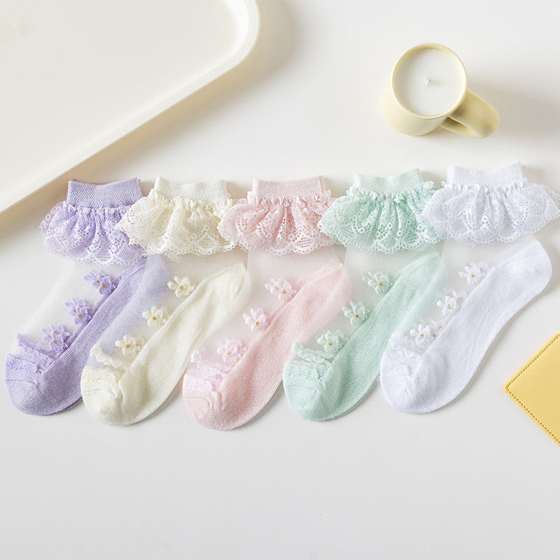 Flower Lace Trim Breathable Soft Socks for Spring & Summer