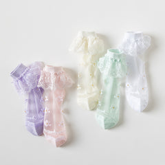 Flower Lace Trim Breathable Soft Socks for Spring & Summer
