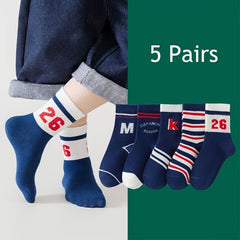 Boy's Striped Letter Crew Socks Cotton Blend Breathable Casual Style