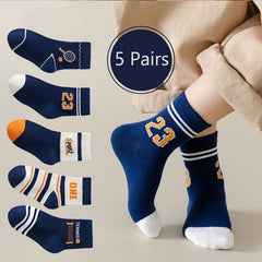 Boy's Striped Letter Crew Socks Cotton Blend Breathable Casual Style
