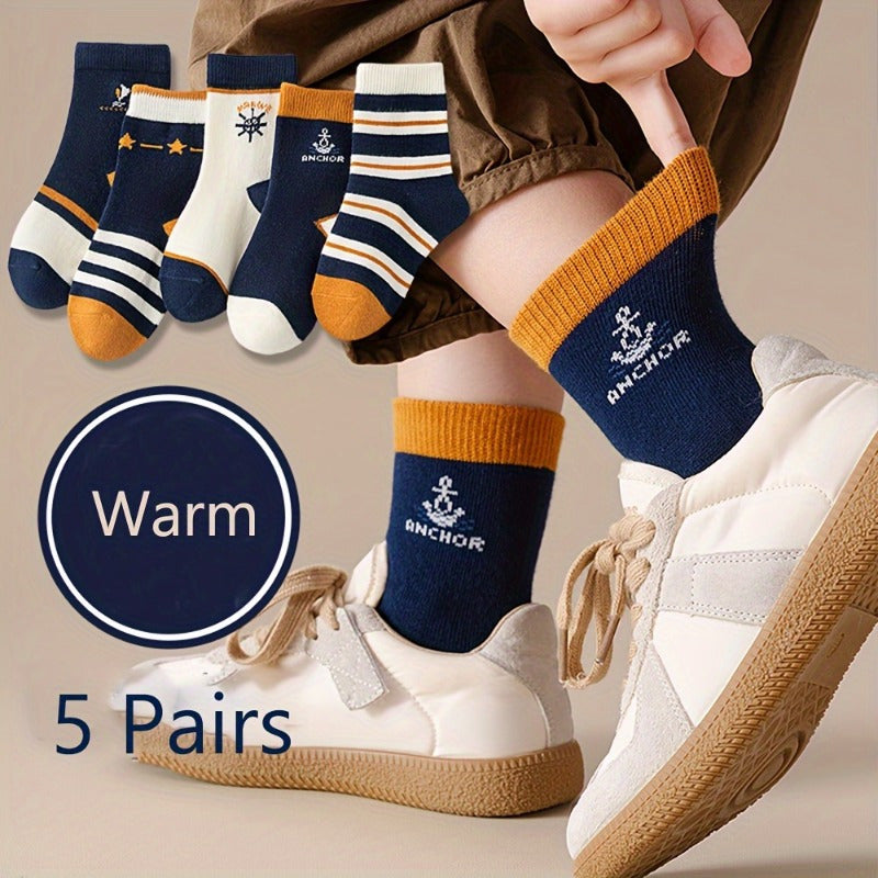 Boy's Striped Letter Crew Socks Cotton Blend Breathable Casual Style