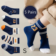 Boy's Striped Letter Crew Socks Cotton Blend Breathable Casual Style